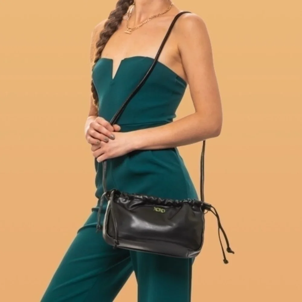 XOXO Soft Vegan Leather Black Tote Purse 2 Way Shoulder Bag Clutch NWT
